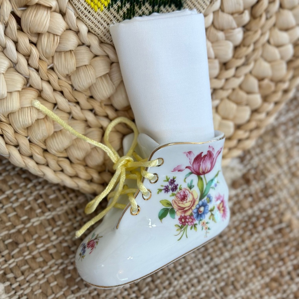 Vintage Floral Porcelain Baby Shoe Baby Shower Gift Nursery Decor